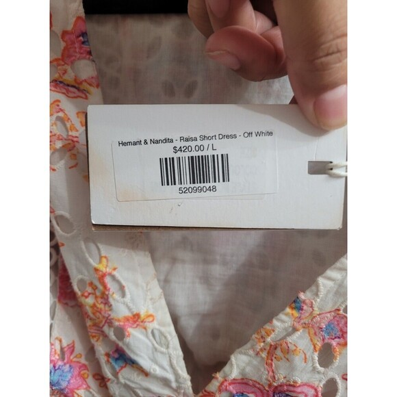 Hemant And Nandita Raisa Short Eyelet Dress Off White Size Large Preppy Cutout - Picture 6 of 16